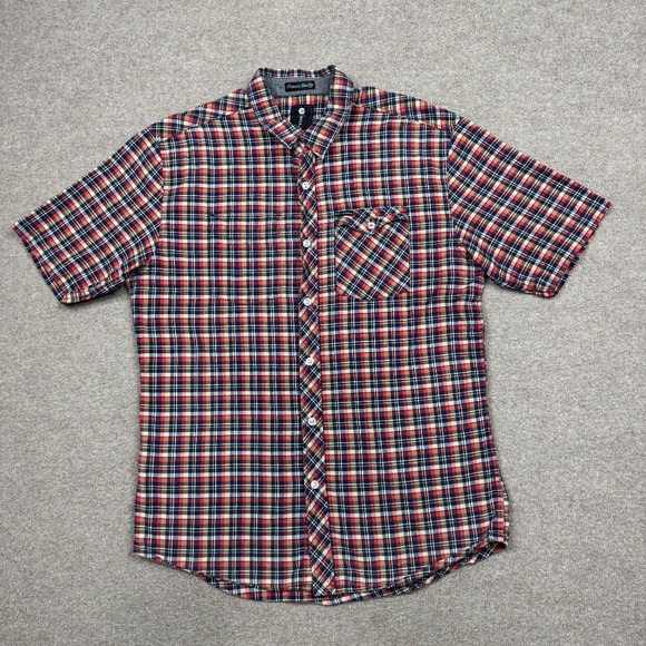 Billabong Button Up Shirt Men's Size M Red Short Sleeve Plaid Collared Surfer - Picture 1 of 7